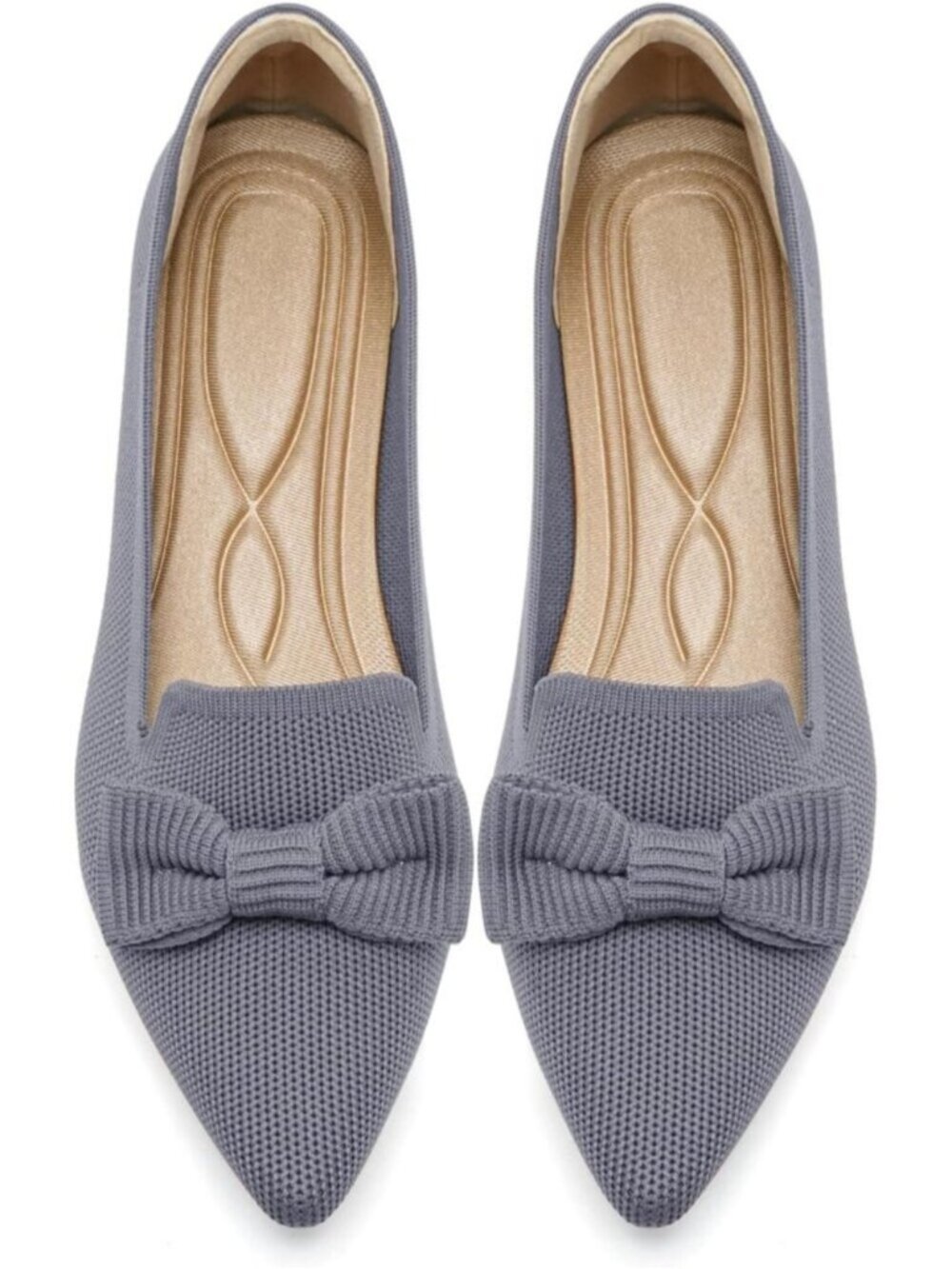Women's Grey Mesh Ballet Flats Bow Pointed Toe Comfortable Knit Flats Shoes